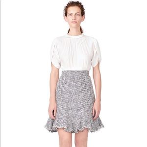 REBECCA TAYLOR PETAL SLEEVE SILK & TWEED DRESS